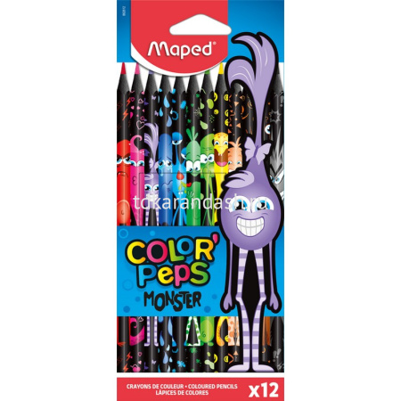 Карандаши 12 цветов "Color'Peps Black Monser" трехгранные пластиковые картон 862612