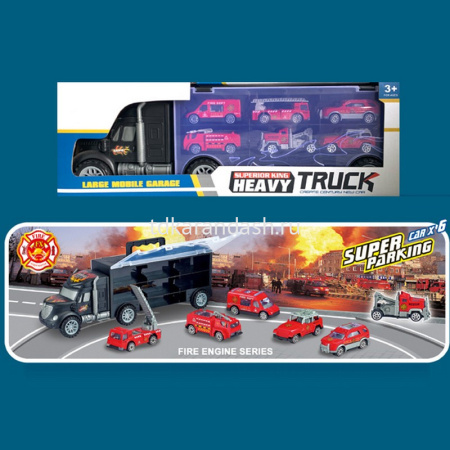 Трейлер инерционный (в комплекте 6 машинок) 39х9х12см пластик 2086001/1276 от магазина "Карандаш"