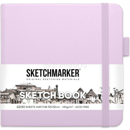 Скетчбук 12х12см 80л 140г/м2 "Sketchmarker" на резинке, твердая обложка, фиолетовый пастельный 23147