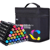 Набор маркеров двусторонних 40 цв, толщина линии 1-7мм в текстильном чехле E70806-40 от магазина "Карандаш"