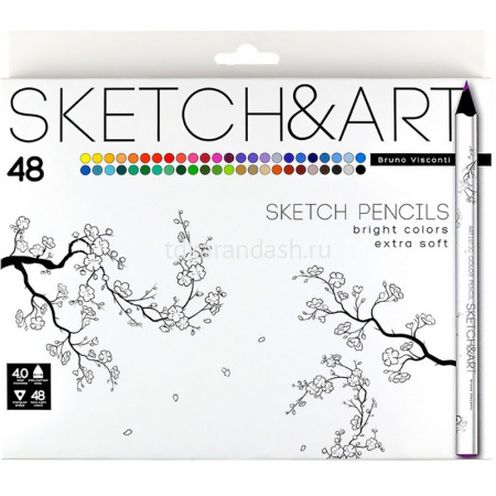 Карандаши 48 цветов "Sketch&Art" трехгранные утолщенные дерево, картон 30-0117