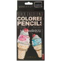 Карандаши 12 цвета "Black Excellence" трехгранные с точилкой пластиковые, картон, 4 вида 30-0124 от магазина "Карандаш"