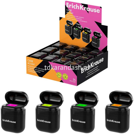 Точилка 1 отв. "Case Accent" с контейнером, пластик, черная 60038 от магазина "Карандаш"