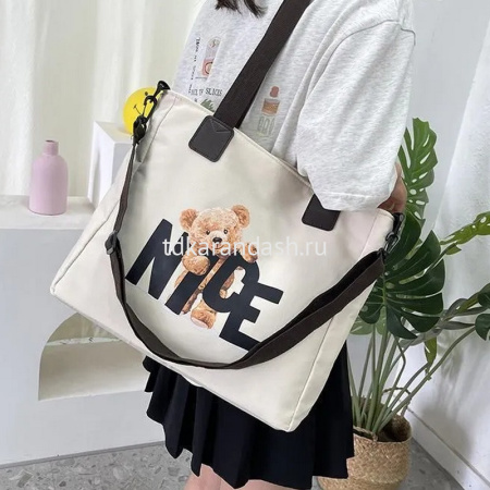 Сумка "Nice bear" 40х30х9,5см 1 отделение, 1 карман, текстиль, белая BX23180 от магазина "Карандаш"