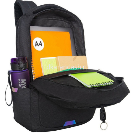 Рюкзак 29х41,5х18см, 740гр, 2 отделения, 2 кармана, черный световозвращающий RU-534-1/1 от магазина "Карандаш"