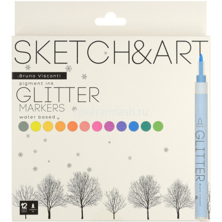 Набор маркеров "Sketch&Art" глиттерные 12шт, пулевидный наконечник, толщина линии 3мм 22-0095