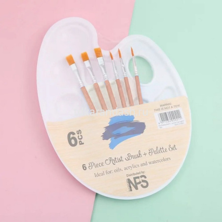 Набор Палитра 22,5х16,5см с кистями синтетика (плоская 2шт., круглая 4шт.) MB2448 от магазина "Карандаш"