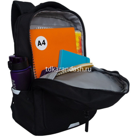 Рюкзак 29х41,5х18см, 740гр, 2 отделения, 2 кармана, черный/серый световозвращающий RU-534-1/2 от магазина "Карандаш"
