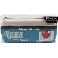 Пенал "Believe" 20,5х9х6см, прямоугольный, 1 отделение, 1 карман, текстиль, с ручкой, серо-бирюзовый от магазина "Карандаш"