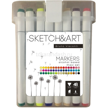 Набор маркеров двусторонних "Sketch&Art" 48 цв, толщина линии 1-5мм в пластиковом пенале 22-0079