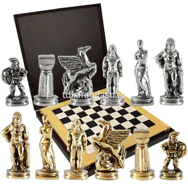 Шахматный набор "Древняя Спарта" 28х28см дерево/металл (фигуры золото/серебро) MP-S-16-28-BLA от магазина "Карандаш"