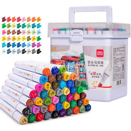 Набор маркеров художественных 48 цв, клиновидный наконечник, толщина линии 1-5мм, в пластик.пенале