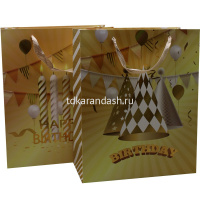 Пакет подарочный "С Днем рождения" золото 18х23х10см 4 вида 11557-24 от магазина "Карандаш"