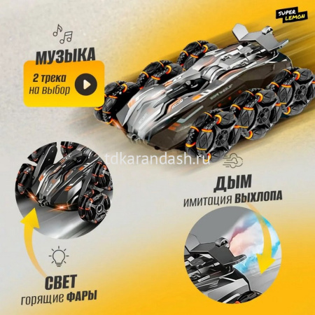 Машина р/у "Перевертыш" 19х16х5см с аккумулятором, пластик (свет, звук, пар, поворот 360 градусов) от магазина "Карандаш"