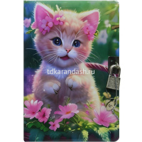 Бизнес-блокнот А5 80л "Котята" линия, на спирали, с замочком, цветной блок, поролон, 4 вида 1903-14 от магазина "Карандаш"