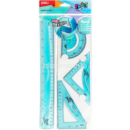 Набор 4 предмета гибкий сиреневый (линейка 30см, 2 треугольника 9/13см, транспортир 10см) пластик от магазина "Карандаш"