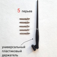 Набор для каллиграфии 6 предметов (5 переьев, косой держатель для пера) FLCG6PL от магазина "Карандаш"