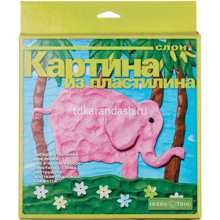 Картина из пластилина №6 "Слон" (пластилин, жесткая подложка с контурами, декор. элементы) 2-303/06 от магазина "Карандаш"