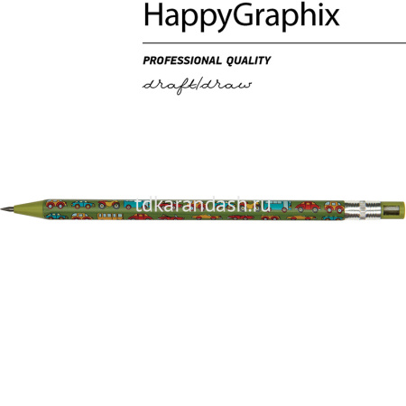 Карандаш цанговый механический "FunGraphix. Машинки" 2мм с ластиком, точилкой 21-0041/07 от магазина "Карандаш"