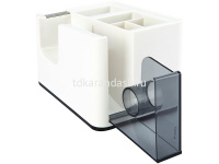 Набор настольный 12х10х9см 4 отделения, с диспенсером для скотча 18мм, белый E809 от магазина "Карандаш"