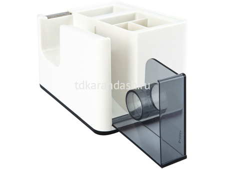 Набор настольный 12х10х9см 4 отделения, с диспенсером для скотча 18мм, белый E809 от магазина "Карандаш"