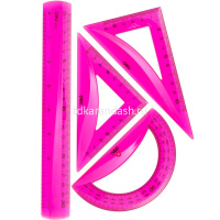 Набор 4 предмета (линейка 20см, треугольник 2шт, транспортир) пластик, неон, 3 цвета EG00402 от магазина "Карандаш"