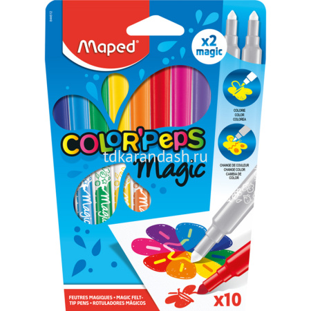 Фломастеры 8 цветов +2 поглотителя "Color'Peps magic" смываемые, картон 844612