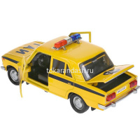 Картинка Машина "Ваз-2106. Жигули полиция" желтая, инерционная, металл 12см (свет, звук, открывающиеся двери) от магазина "Карандаш" Машина "Ваз-2106. Жигули полиция" желтая, инерционная, металл 12см (свет, звук, открывающиеся двери) от магазина "Карандаш"