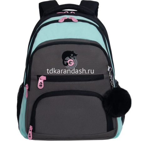 Рюкзак 30х39х20см, 760гр, 3 отделения, 4 кармана, черный/мятный, с брелком RG-562-2/1 от магазина "Карандаш"