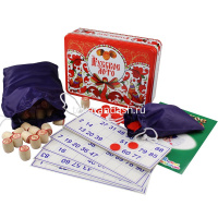 Русское лото "Узоры" 23x17х6,5см металл (90 бочонков, 24 карточки, 150 фишек, 1 мешочек) 01917 от магазина "Карандаш"