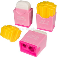 Точилка 2 отв. "Good Mood. Картошка Фри" с контейнером и ластиком, пластик 4 цвета 35-0060 от магазина "Карандаш"