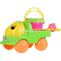 Набор д/песка № 141 (грузовик Кузнечик-2, ведро, сито, грабли, совок) 25х15х15см в сетке 01841/C от магазина "Карандаш"