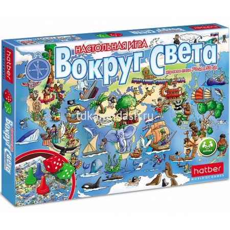Игра-ходилка настольная "Вокруг света" А2 50х70см с кубиком и фишками Ин2_22314/072656 от магазина "Карандаш"