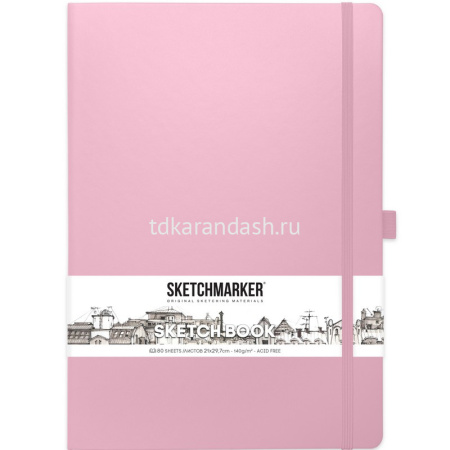 Скетчбук 21х30см 80л 140г/м2 "Sketchmarker" на резинке, твердая обложка, розовый 2315004SM