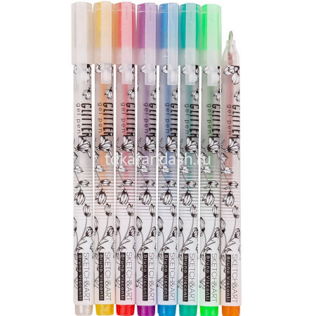Набор гелевых ручек 8цв 1мм "Sketch&Art. Uni Write. Glitter" чернила с блестками, корпус Soft Touch от магазина "Карандаш"