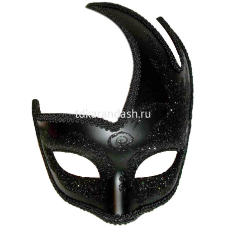Маска карнавальная Венецианская с блестками 19х19см золото/серебро/черная Y10178-24 от магазина "Карандаш"