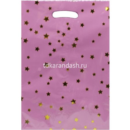 Пакет подарочный "Звезды" 17,5х25см фольга розовый Y9006-19