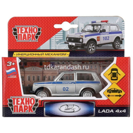 Машина "Lada 4x4 Полиция" серебристая, инерционная, металл 9см (открывающиеся двери) X600-H09010-R