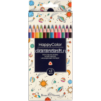 Карандаши 12 цветов "HappyColor" трехгранные дерево, картон 30-0046 от магазина "Карандаш"