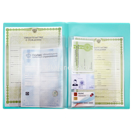 Папка А4 с файлами для ОМС, свидетельств, снилс, бирюзовая 2137.П-118 от магазина "Карандаш"