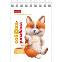 Блокнот А7 40л "Соб@ка-улыбака" клетка, на спирали, 6 дизайнов 081185 от магазина "Карандаш"