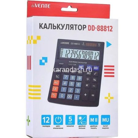 Калькулятор 12 разрядов 145х190х35мм черный DD-88812/4031332 от магазина "Карандаш"