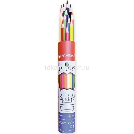 Карандаши 12 цветов шестигранные дерево, в тубусе-подставке 9801-12 от магазина "Карандаш"