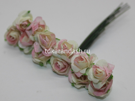 Цветок декоративный Роза 1,5см бело/розовый 12шт/уп. Y3918-16