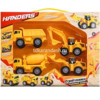 Картинка Набор инерционных автомобилей Handers "Стройтехника" (10 см, грузовик, бетоновоз, экскаватор, погруз от магазина "Карандаш" Набор инерционных автомобилей Handers "Стройтехника" (10 см, грузовик, бетоновоз, экскаватор, погруз от магазина "Карандаш"