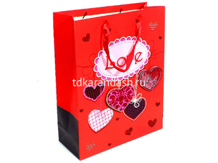 Пакет подарочный "Сердца" 30х38х12см 4 цвета (плотный картон) Y185-13