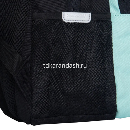 Рюкзак 30х39х20см, 760гр, 3 отделения, 4 кармана, черный/мятный, с брелком RG-562-2/1 от магазина "Карандаш"