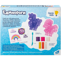 Набор д/лепки из теста 3 цвета 30гр. с блетками 3 цвета 50гр. "Единороги" (формочки, вкладыш, стек) от магазина "Карандаш"