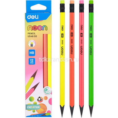 Карандаш чернографитный "Neon" HB, с ластиком, трехгранный, ассорти EU54600-1 от магазина "Карандаш"