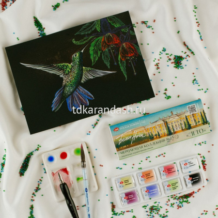 Краски акварельные мерцающие 8 цветов "Лето" 2,5мл кюветы, в картонной упаковке 19412568 от магазина "Карандаш"